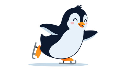 Playful Penguin Gliding on Ice: A charming, cartoon penguin gracefully ice skates with a joyful expression and outstretched wings.