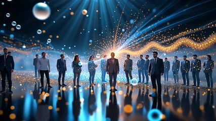 United Team: Diverse Professionals Standing Strong in a Futuristic, Tech-Driven Environment - Powered by Adobe