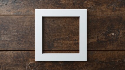 Overhead perspective of a white rectangular border on a worn black wooden background, design template, artistic arrangement.
