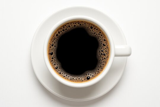 Bird's eye shot of a coffee cup on a plain white surface - Powered by Adobe