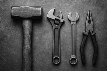 Tools made of metal in black and white