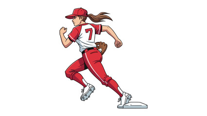 Softball Player in Action: A dynamic illustration of a softball player sprinting towards the base, embodying speed, strength, and the thrill of the game. 