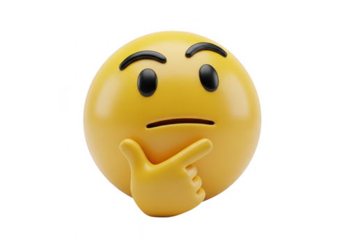 Yellow emoji face thinking with hand on chin isolated on transparent background
