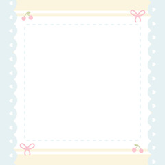 Cute kawaii template square vector frame. Cartoon hand-drawn doodle style. Perfect for stationery, design stickers for notes, notebook sheets, posts for social networks. Pastel palette.