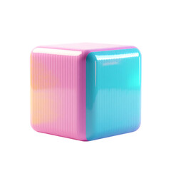 Rounded cube with pastel pink and blue gradient isolated on transparent background