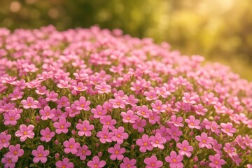 Fototapeta premium Small pink floral accents decorating the garden landscape