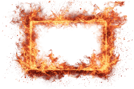 Fiery orange-red rectangular frame against a black background