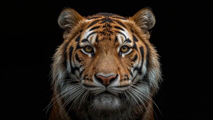 Fototapeta premium Fierce tiger head set on a black canvas