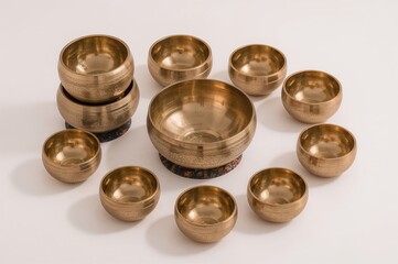 Metal Tibetan singing bowls producing sound