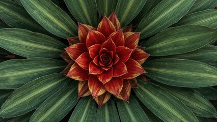 Tropical plant showcasing a spectrum of leaf colors in a rosette