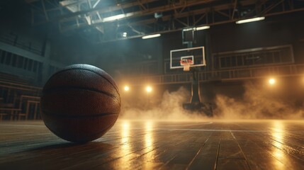 Basketball on court arena scene