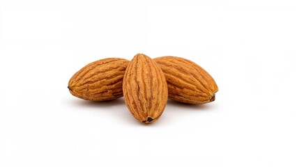 Three delicious almonds shown on a white background