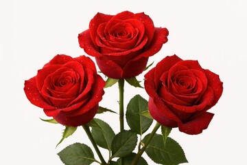 Obraz premium A trio of red roses set against a white background