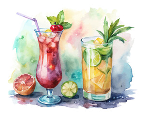 Watercolor cocktails & summer drinks