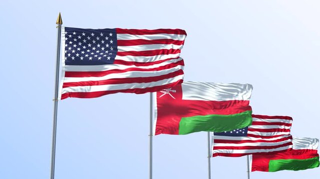 A Row Of United States And Oman Flag