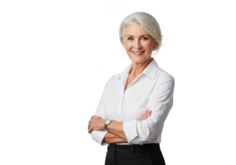Confident businesswoman with arms crossed isolated on transparent background