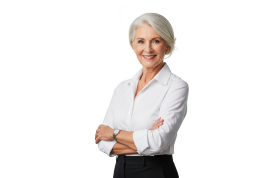 Confident businesswoman with arms crossed isolated on transparent background