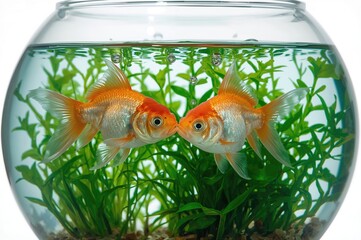 Affection shared by a pair of goldfish, captured in a controlled studio environment with a 5D Mark III camera.