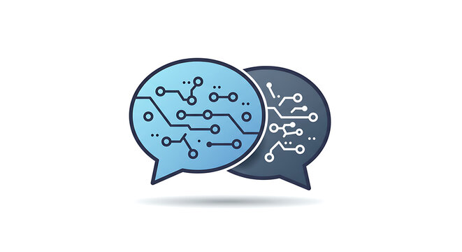 Two speech bubbles with circuit board patterns overlapping on a white background illustration design