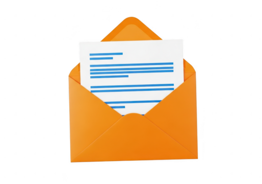 Orange envelope with a letter isolated on transparent background