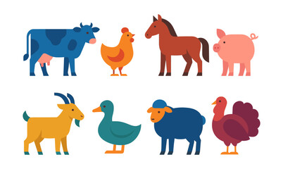 Obraz premium Colorful farm animals collection in flat design