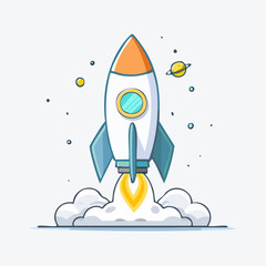 Colorful Pixel Art Rocket Launching Into Space
