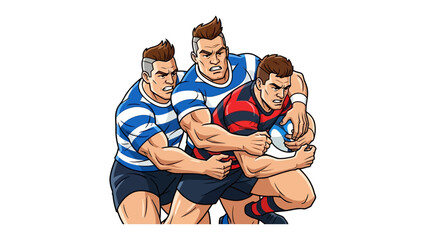 Rugby Team in Dynamic Play: A dynamic illustration captures the raw power and intense action of a rugby match, showcasing a team in a moment of focused effort and athletic prowess. 
