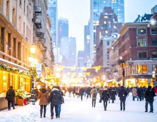 Obraz premium Snowy city street at twilight