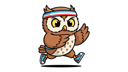 Obraz premium Energetic Owl on a Run: An illustration showcases a spirited owl in athletic attire, embracing a running activity to symbolize energy, motivation, and commitment.