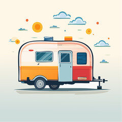 Retro Camper Illustration With Pastel Colors