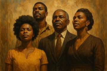 Naklejka premium Powerful Black History Month tribute featuring proud African American community leaders demonstrating strength and cultural heritage