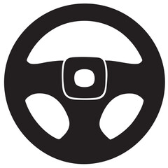 Hands in silhouette hold and control the steering wheel icon
