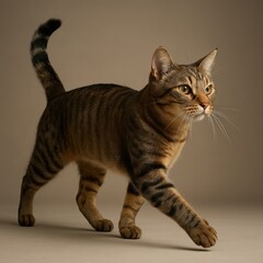 Naklejka premium Playful Cat in Mid-Stride Captured from Side Profile Against Clean White Studio Background