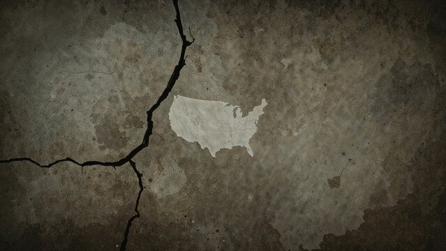 Abstract representation of a country's political conflict with a broken wall and map icon - Powered by Adobe