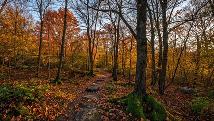 Obraz premium Trail surrounded by autumn trees