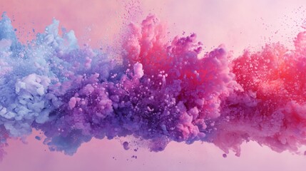 Abstract explosion of colorful purple and pink powder or paint in motion. Dynamic art background for celebration design.