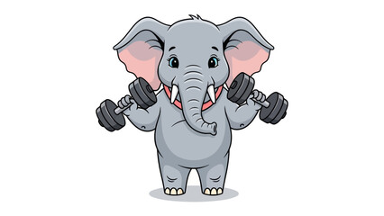 Elephant Exercising: A cheerful illustration depicts a playful elephant engaging in a fitness routine, showcasing the concept of strength and active lifestyle.