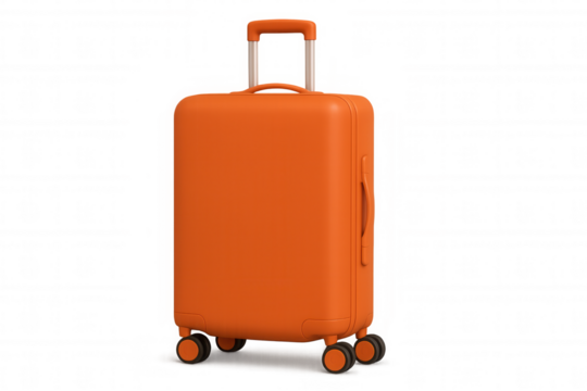 Orange trolley suitcase standing upright, prepared for travel, rendered in 3d against transparent backdrop - Powered by Adobe