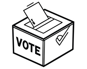 Hand drawn illustration of a vote ballot box with a ballot being inserted