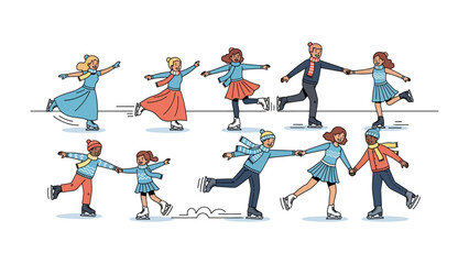 Joyful Winter Ice Skating: A collection of people are gracefully skating across an ice rink, capturing a sense of joyous fun and shared experience on a crisp winter's day.