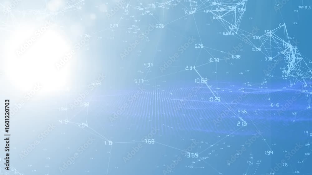 Wall mural animation of network of connections and processing data over sunlight and blue sky