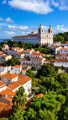 Fototapeta premium Panoramic cityscape view of a European city with a grand church