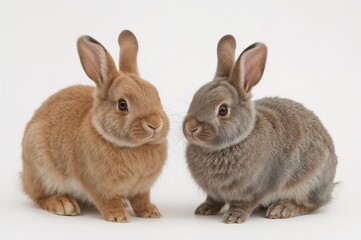 Obraz premium The adorable brown and gray rabbits belong to one family, showcasing their shiny and attractive fur.