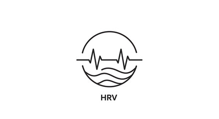 A simple line drawing of a heart rate variability symbol with a wave and circle outline element