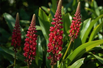 The striking red blossoms with purple tips on the spiral ginger plant