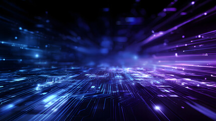 Futuristic blue and purple technology background wit abstract circuit board paterns, ideal for high-techthemes, innovation concept, and modern digital desigs