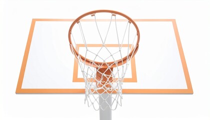 orange basketball hoop with net and backboard on white background