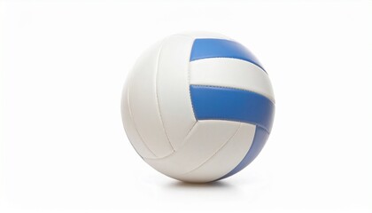 white and blue volleyball with curved panel design on white background