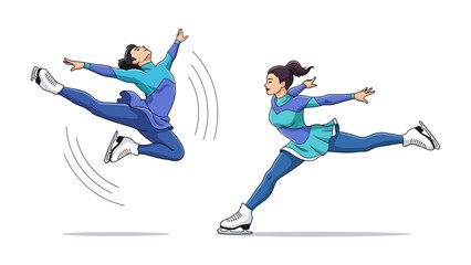 Figure Skating: A dynamic illustration captures the grace and athleticism of a female figure skater executing elegant maneuvers on the ice. A vibrant display of skill, artistry.