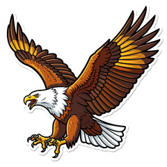 Obraz premium Majestic Eagle in Flight: A dynamic depiction of an eagle soaring through the sky, its powerful wings spread wide, ready to take flight.